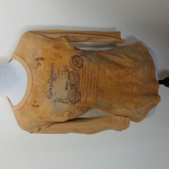 Harley-Davidson Tops - Harley Davidson tan bike quarter sleeve tee shirt size large
